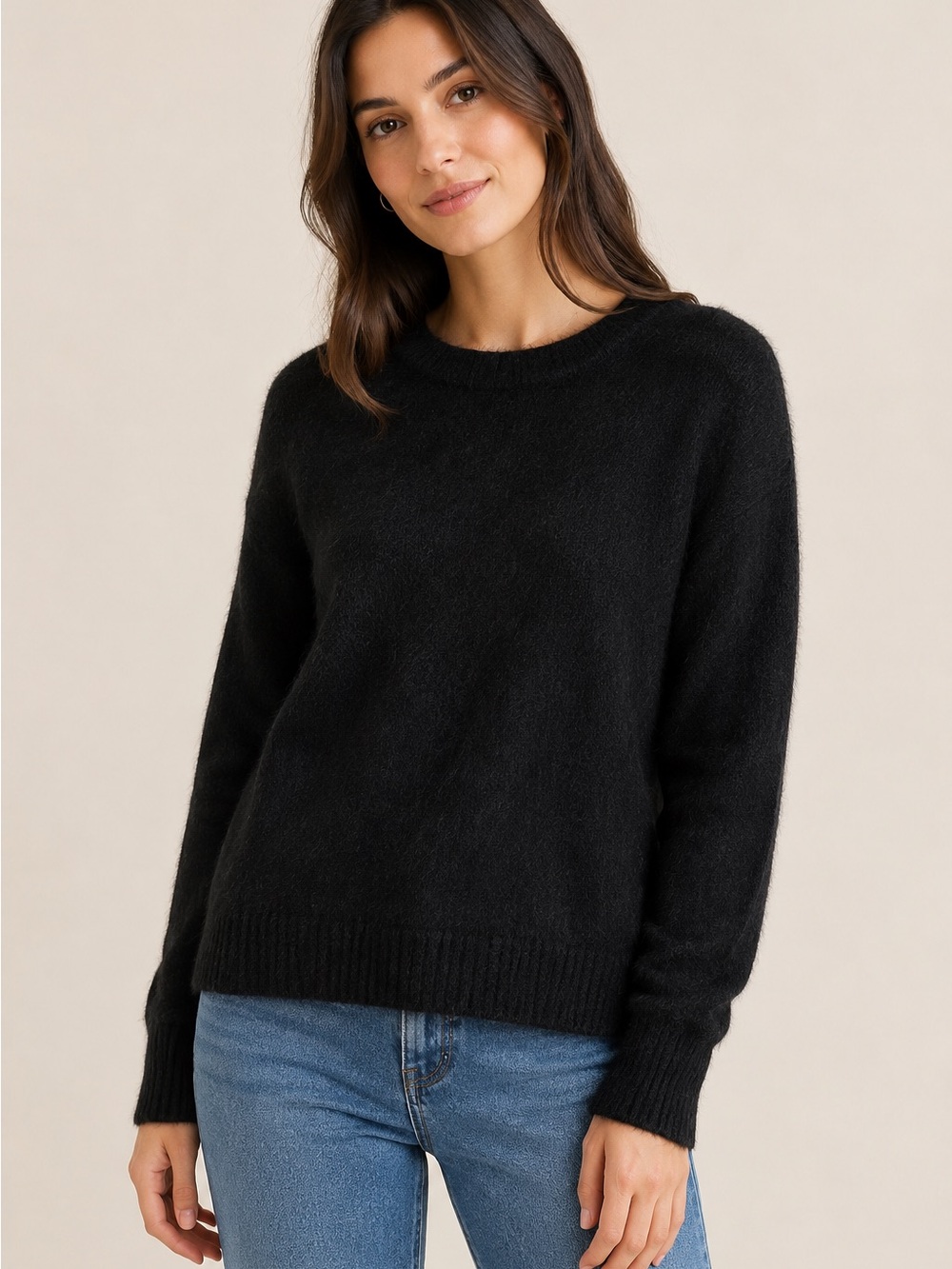 Bleu Gray Black Eyelash Fuzzy Crewneck Sweater Size Small